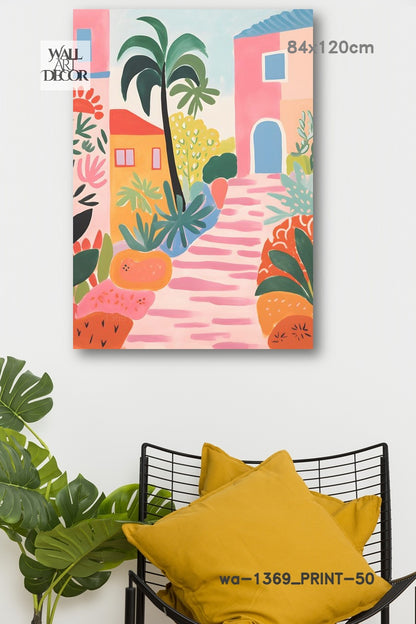 زقاق أزور: نعيم البحر الأبيض المتوسط ​​الوردي - لوحة جدارية عصرية بدون إطار