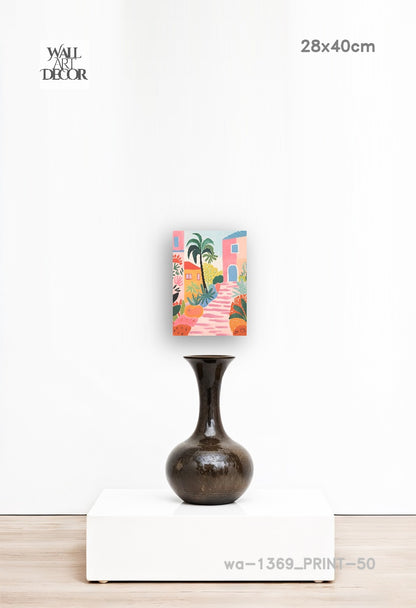 زقاق أزور: نعيم البحر الأبيض المتوسط ​​الوردي - لوحة جدارية عصرية بدون إطار