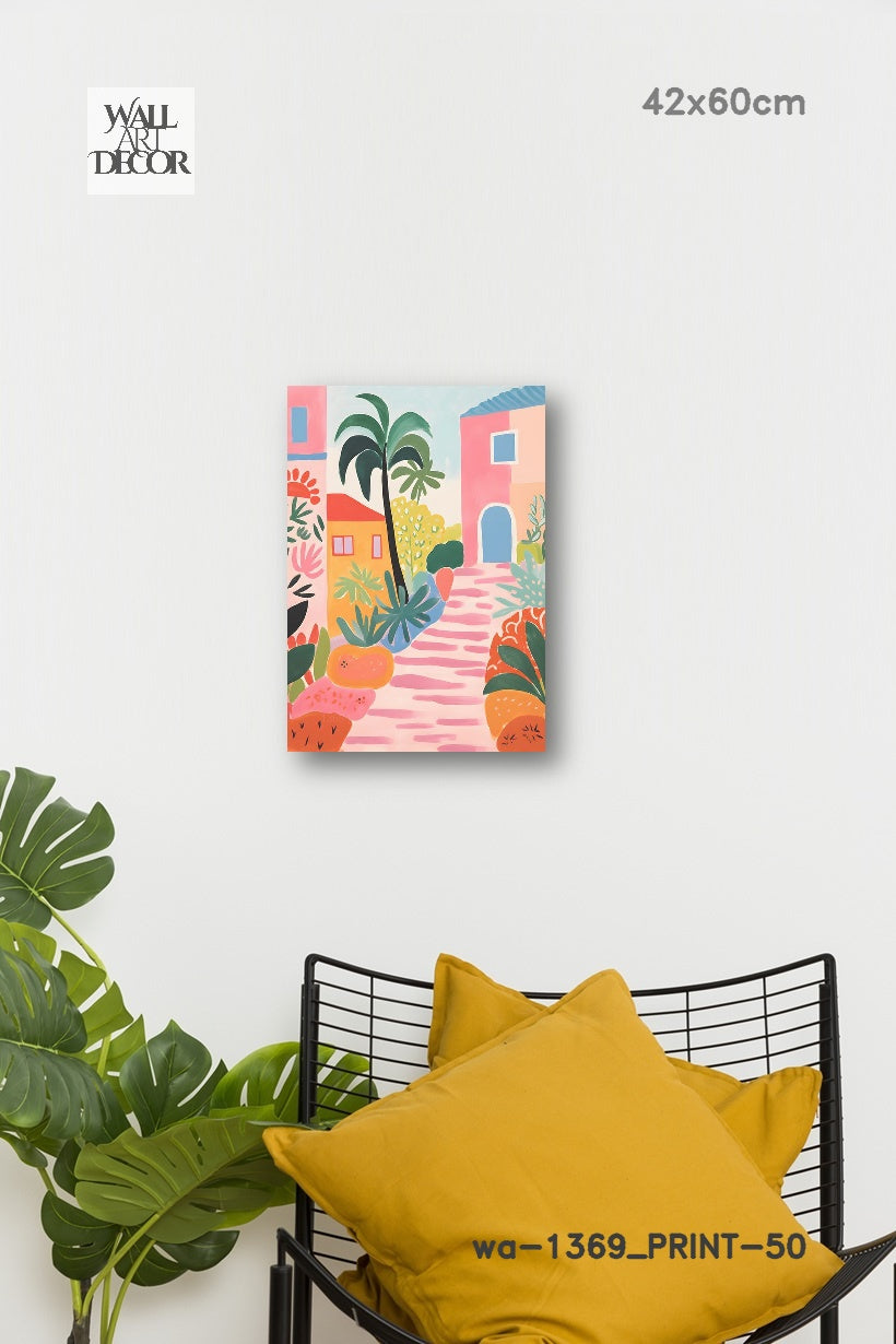 زقاق أزور: نعيم البحر الأبيض المتوسط ​​الوردي - لوحة جدارية عصرية بدون إطار