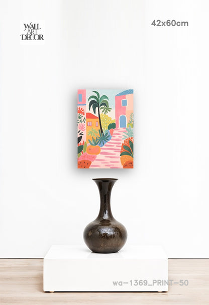 زقاق أزور: نعيم البحر الأبيض المتوسط ​​الوردي - لوحة جدارية عصرية بدون إطار