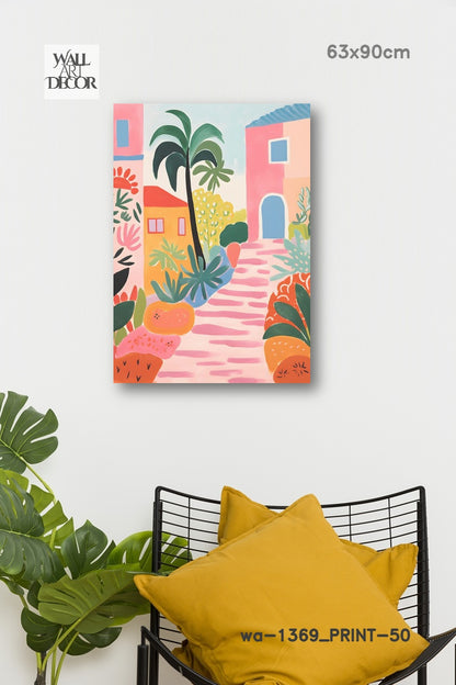 زقاق أزور: نعيم البحر الأبيض المتوسط ​​الوردي - لوحة جدارية عصرية بدون إطار