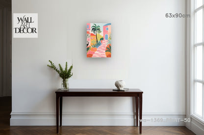 زقاق أزور: نعيم البحر الأبيض المتوسط ​​الوردي - لوحة جدارية عصرية بدون إطار