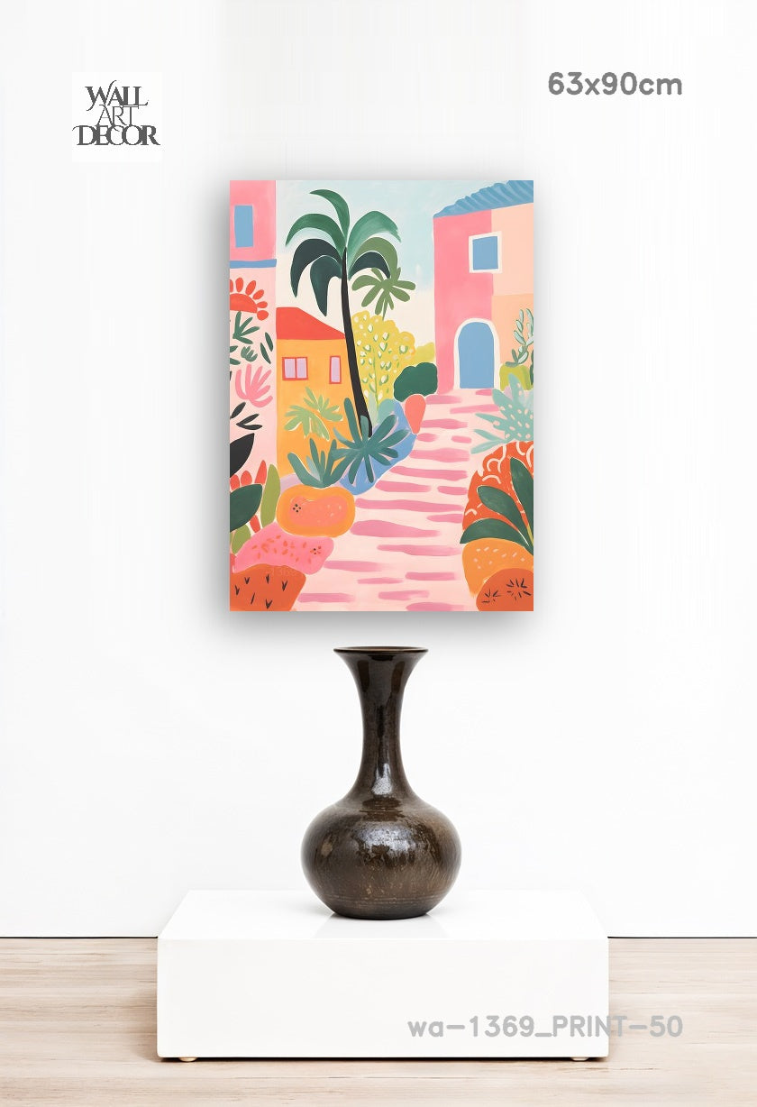 زقاق أزور: نعيم البحر الأبيض المتوسط ​​الوردي - لوحة جدارية عصرية بدون إطار