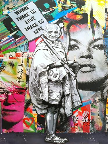 حكمة خالدة: غاندي - فن البوب ​​الحضري - لوحات جدارية حديثة بدون إطار