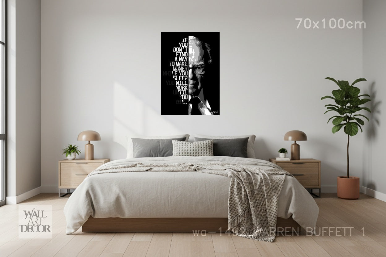 حكمة الثروة: وارن بافيت - لوحة جدارية عصرية بدون إطار بتصميم نصف وجه