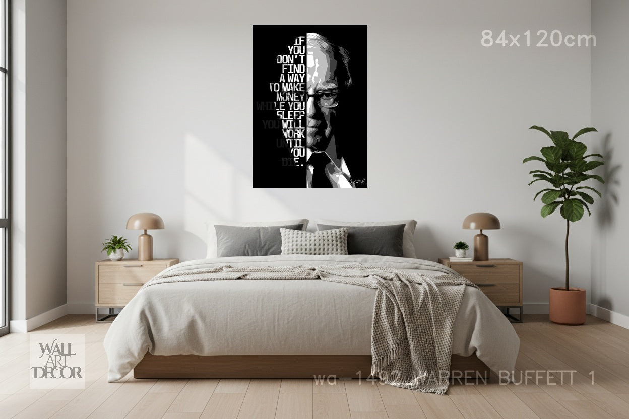 حكمة الثروة: وارن بافيت - لوحة جدارية عصرية بدون إطار بتصميم نصف وجه