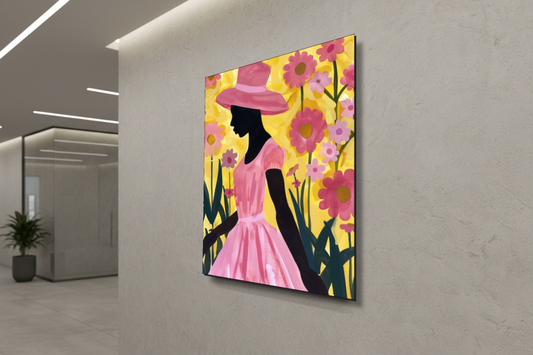 أحمر الخدود الاستوائي: صورة ظلية لحديقة الزهور – لوحة جدارية عصرية بدون إطار