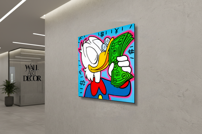 الثروة والذكاء: فن البوب ​​النقدي لشخصية سكروج ماكداك - لوحة جدارية حديثة بدون إطار