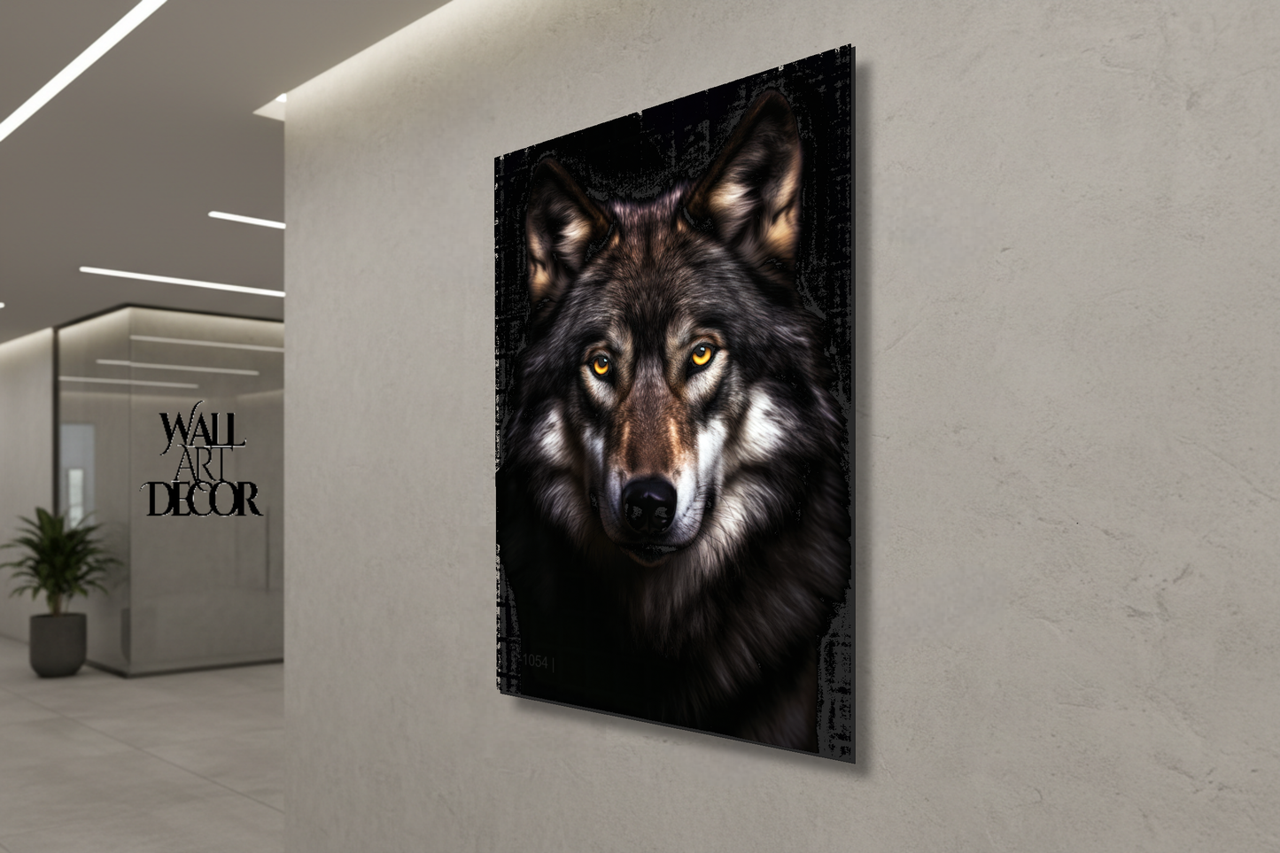 روح ألفا: صورة ذئب رمادي قوي - لوحة جدارية حديثة بدون إطار