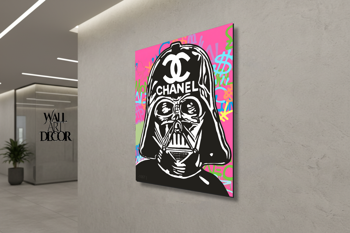 أناقة الجانب المظلم: دارث فيدر شانيل بوب آرت – لوحة جدارية حديثة بدون إطار