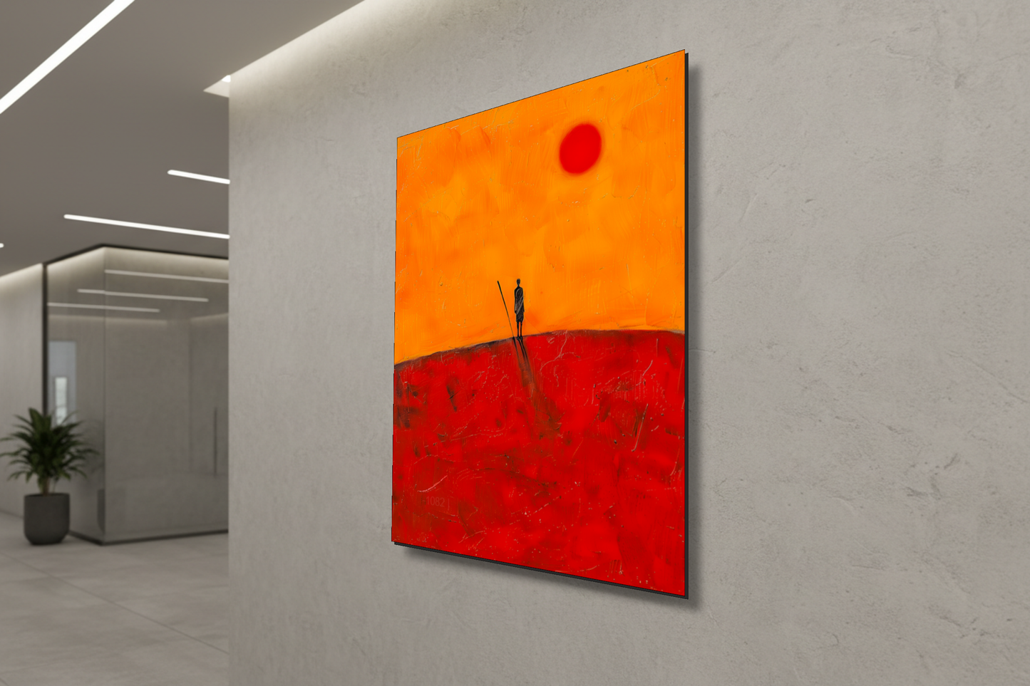 الأفق القرمزي: الحارس الصامت – لوحة جدارية عصرية بدون إطار