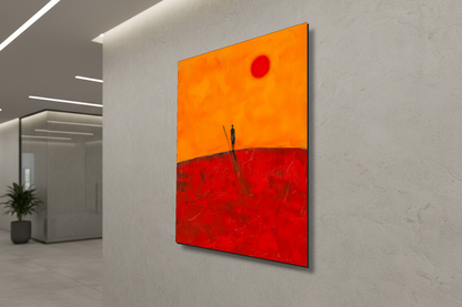 الأفق القرمزي: الحارس الصامت – لوحة جدارية عصرية بدون إطار