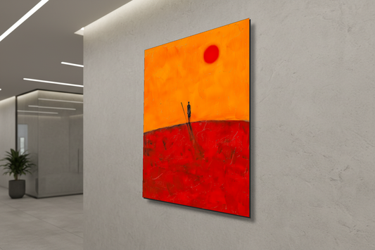 الأفق القرمزي: الحارس الصامت – لوحة جدارية عصرية بدون إطار