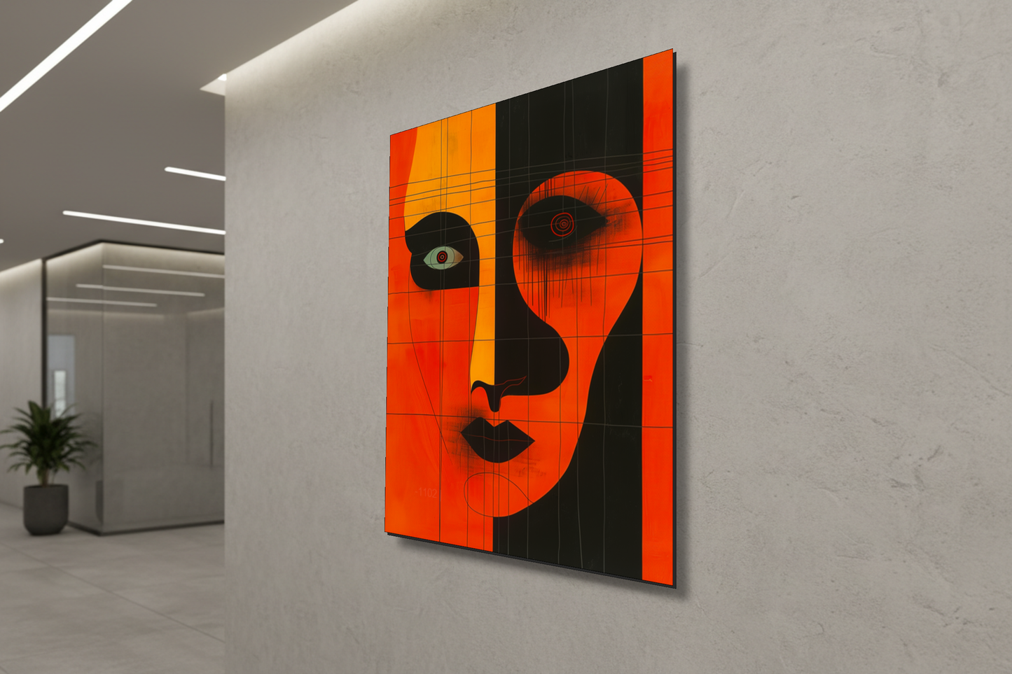 صدى الأوبسيديان: وجه تجريدي حديث – لوحة جدارية بدون إطار