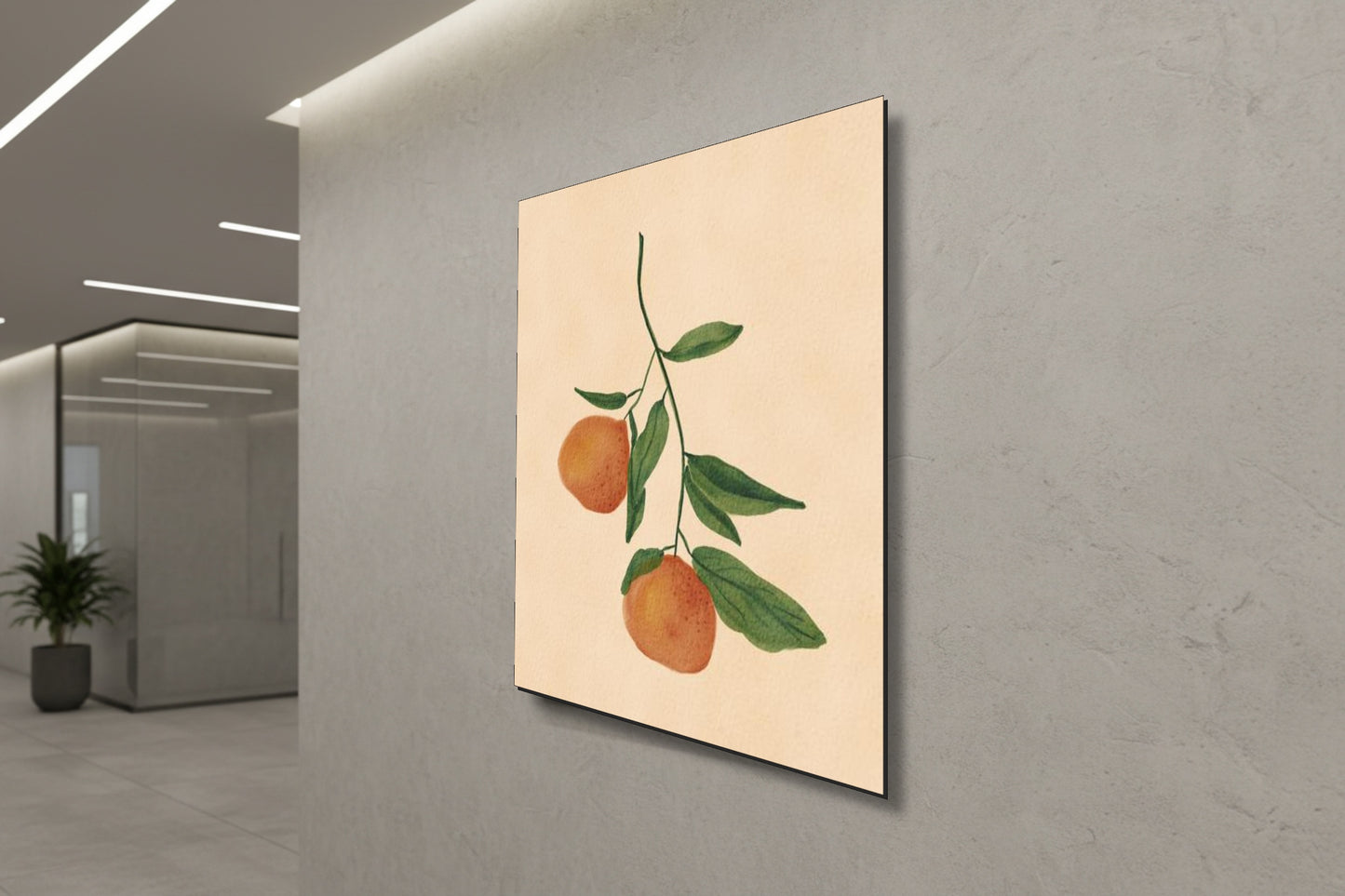 هدوء نباتي: غصن حمضيات مرسوم بالألوان المائية - لوحة جدارية عصرية بدون إطار