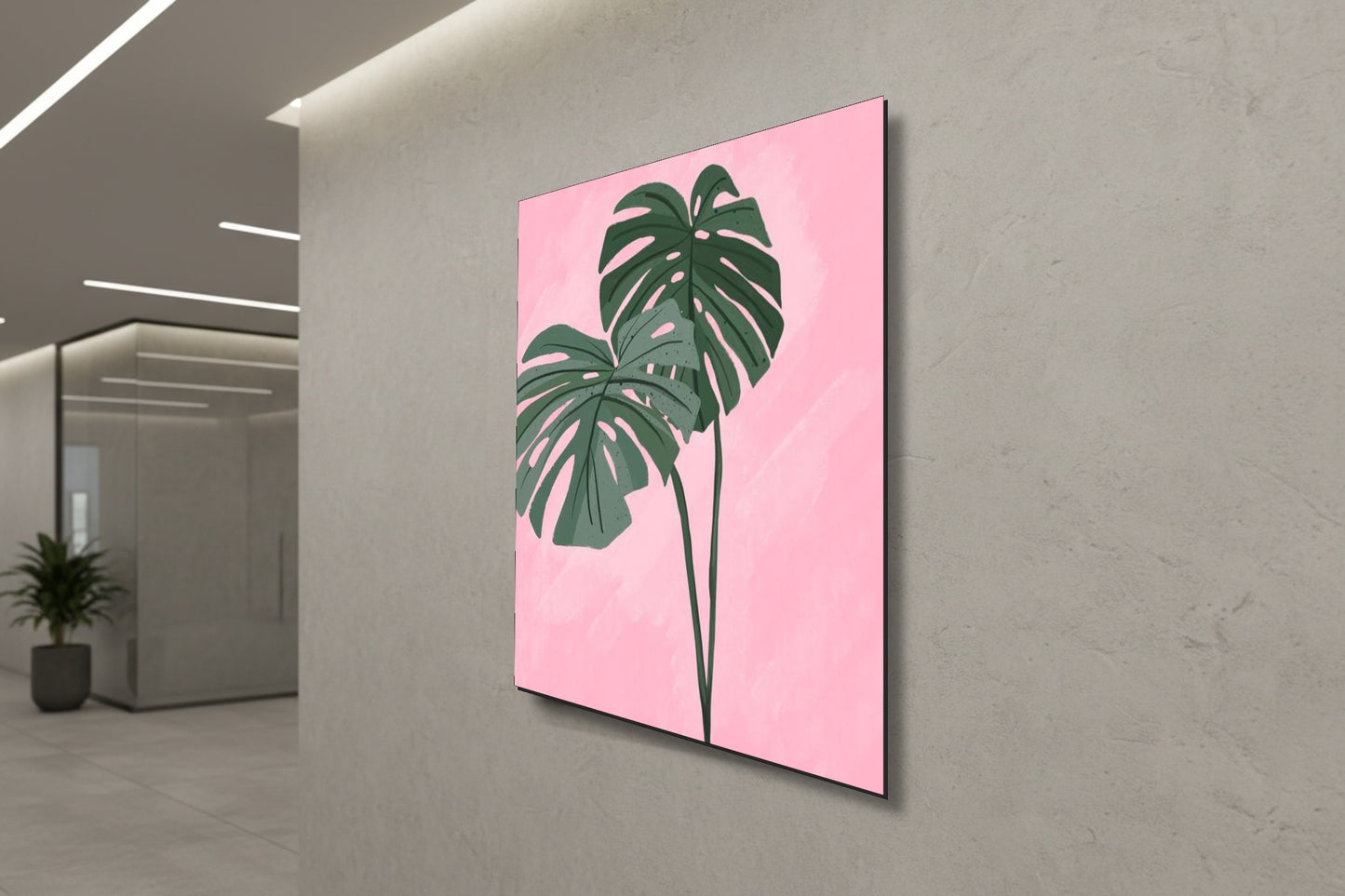 لوحة جدارية عصرية بدون إطار: أوراق مونستيرا بنقشة الخدود الاستوائية