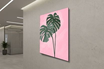 لوحة جدارية عصرية بدون إطار: أوراق مونستيرا بنقشة الخدود الاستوائية