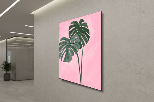 لوحة جدارية عصرية بدون إطار: أوراق مونستيرا بنقشة الخدود الاستوائية