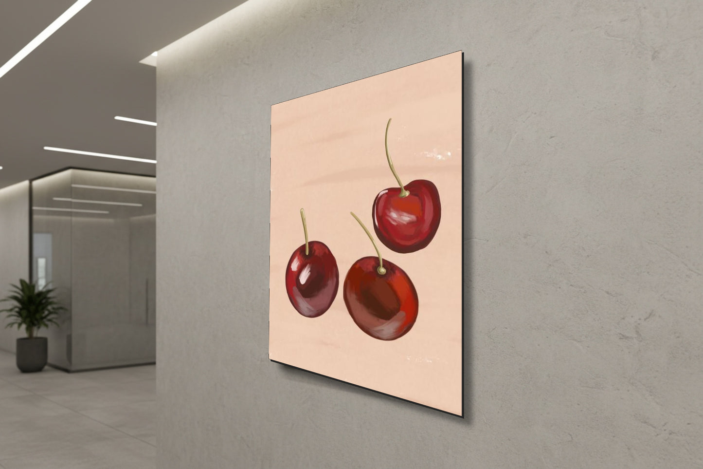 تناغم نباتي: كرز أحمر بالألوان المائية - لوحة جدارية عصرية بدون إطار