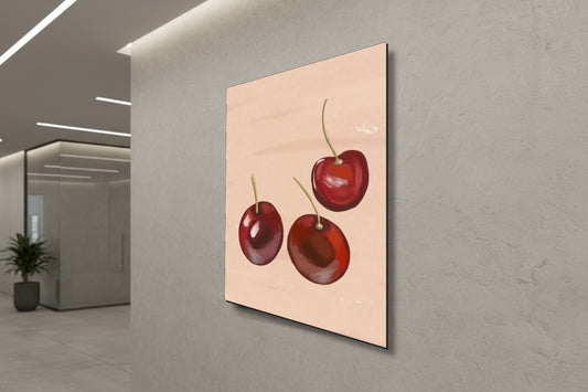 تناغم نباتي: كرز أحمر بالألوان المائية - لوحة جدارية عصرية بدون إطار