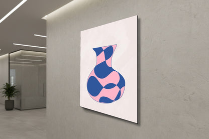 فن جداري معاصر يوناني: مزهرية تجريدية باللونين الوردي والأزرق - فن جداري حديث بدون إطار