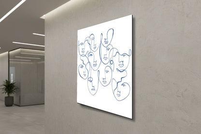 تعابير أثيرية: فن الوجه بخط أزرق واحد – لوحة جدارية حديثة بدون إطار