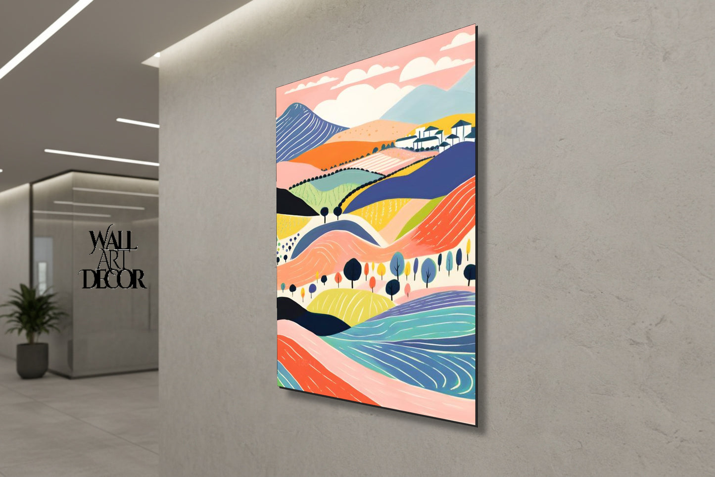 آفاق الباستيل: تلال متدحرجة ساحرة – لوحات جدارية حديثة بدون إطار