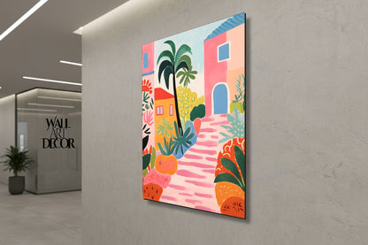 زقاق أزور: نعيم البحر الأبيض المتوسط ​​الوردي - لوحة جدارية عصرية بدون إطار