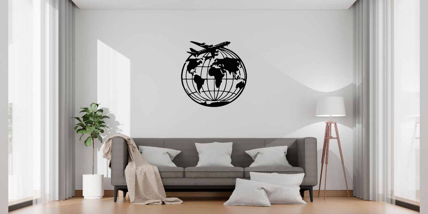 World Map with Airplane – Laser Cut Wall Art Decor