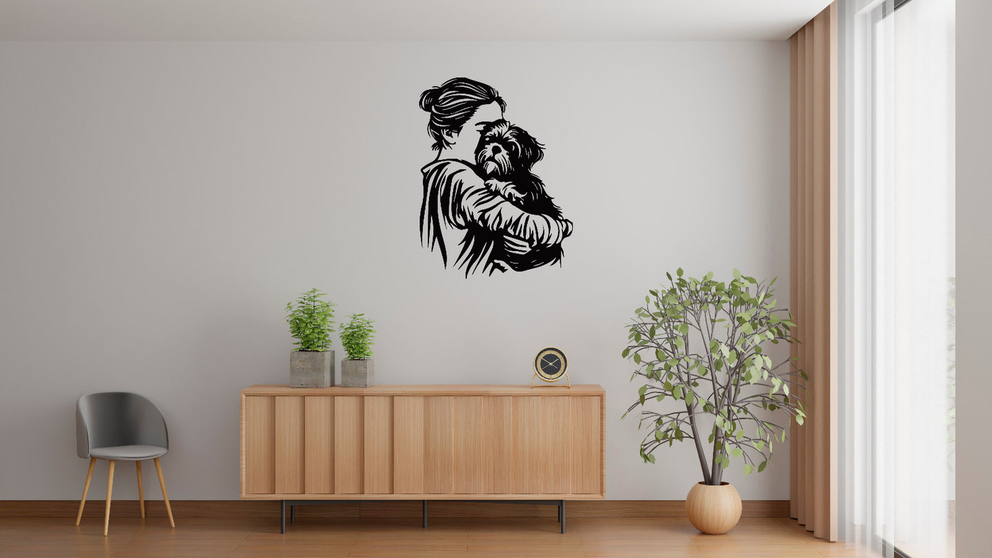 Girl Holding Dog on Her Shoulder