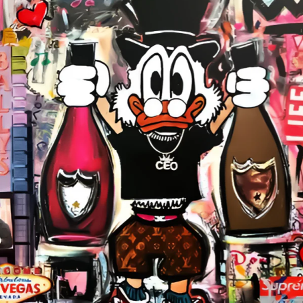 Scrooge graffiti street art save the water, drink the champagne Motivational Canvas Wall Art Print