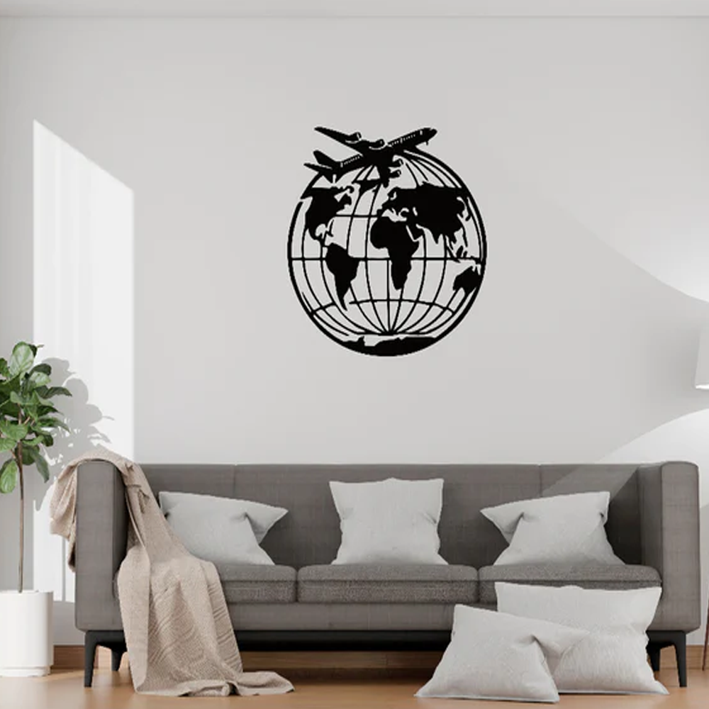 World Map with Airplane – Laser Cut Wall Art Decor
