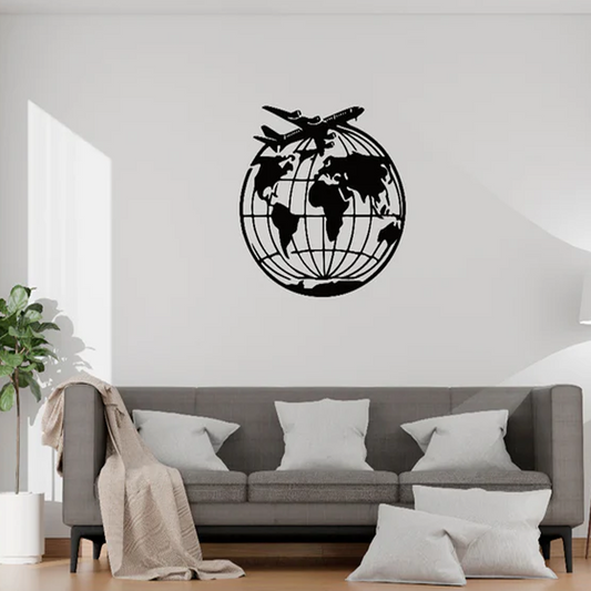 World Map with Airplane – Laser Cut Wall Art Decor