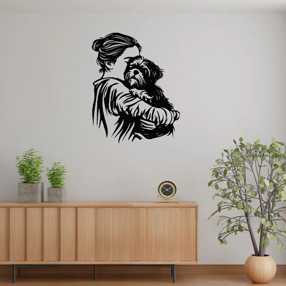 Girl Holding Dog on Her Shoulder