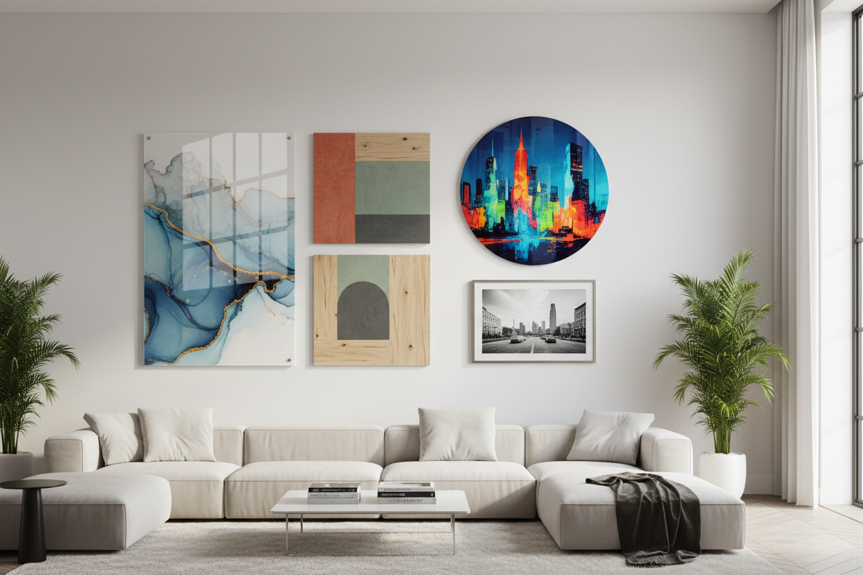 An artistic wonderful slider image for wall art decor website landing page. the products i am sellng are prints on materials Acrylic, MDF wood and PVC forex